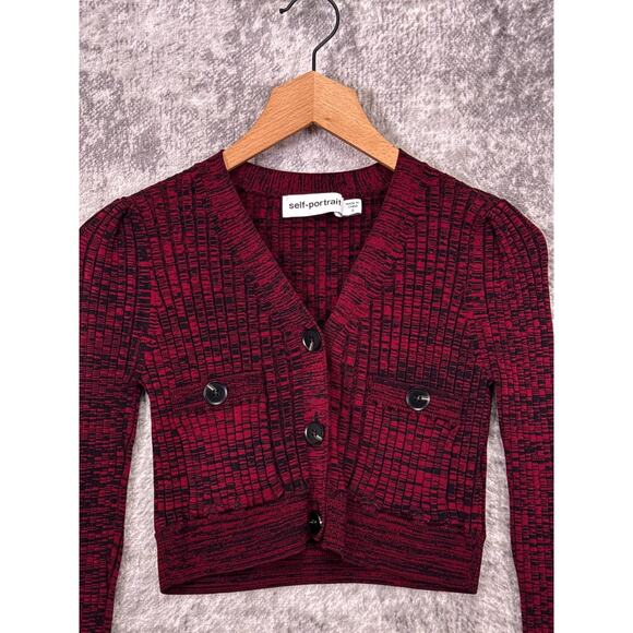 Authentic Self Portrait Cardigan Small Womens Ribbed Knit Crop Sweater Fitted - Picture 2 of 8